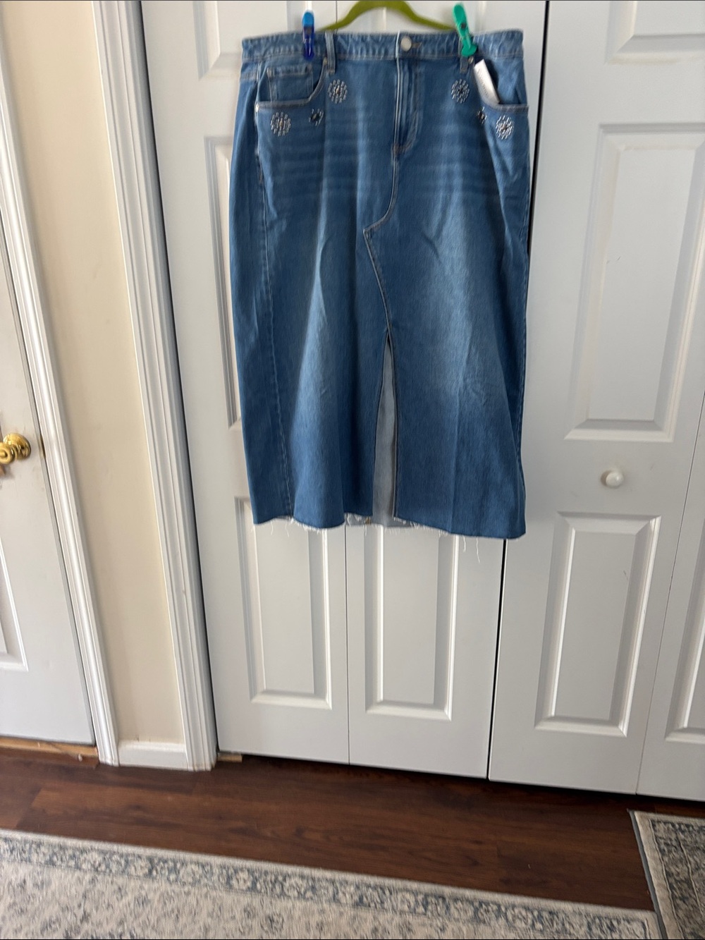 Lane Bryant Light Blue Denim Maxi Skirt with Embellished Pockets